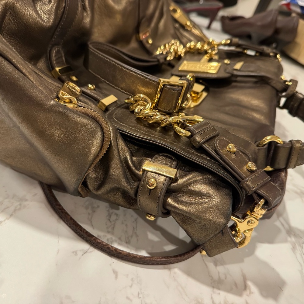 Badgley Mischka Bronze Metallic Leather Bag - Picture 8 of 13
